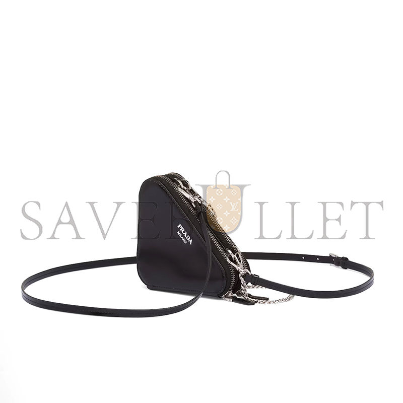 PRADA TRIANGULAR EMBELLISHED SATIN AND LEATHER MINI-POUCH 1NR015 (15*15*10cm)